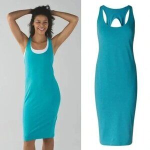 Lululemon Go for it ruched back cut out midi dress teal rucked blue Size 4/6